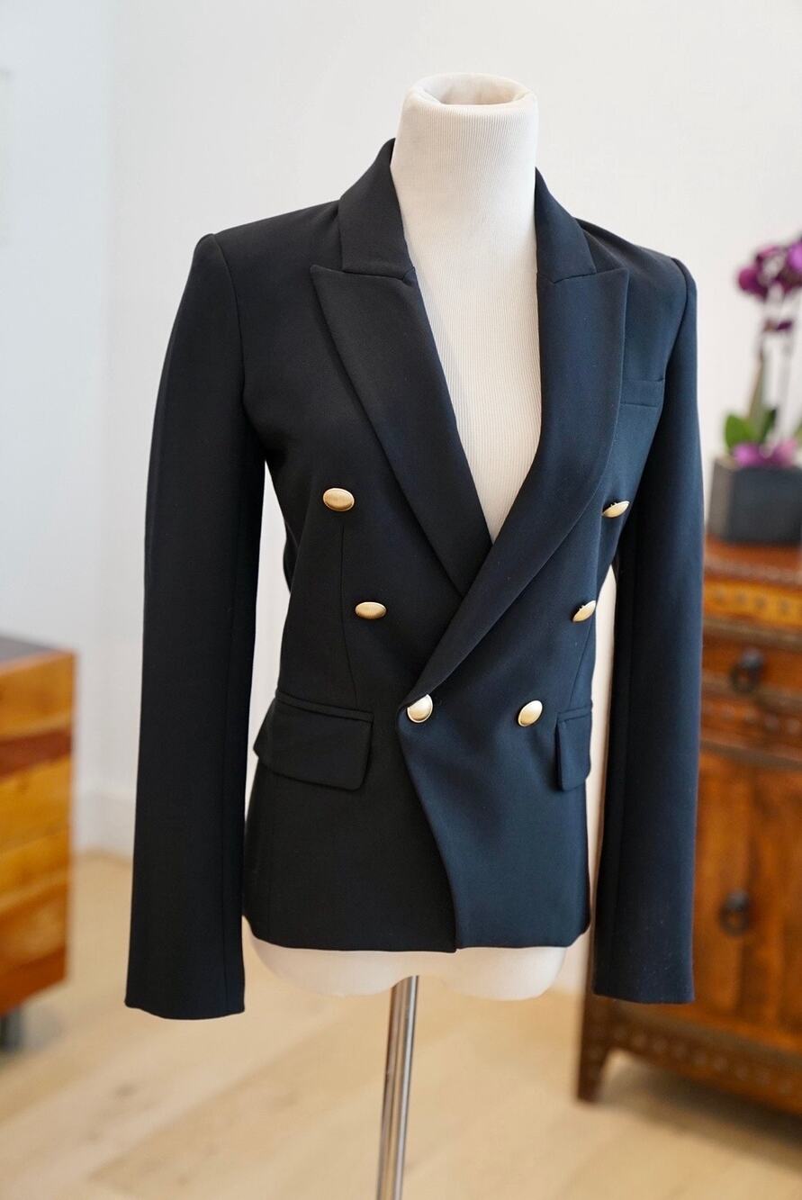 L’AGENCE Kenzie Double-Breasted Blazer Black Gold Buttons New w/Tags Size 00